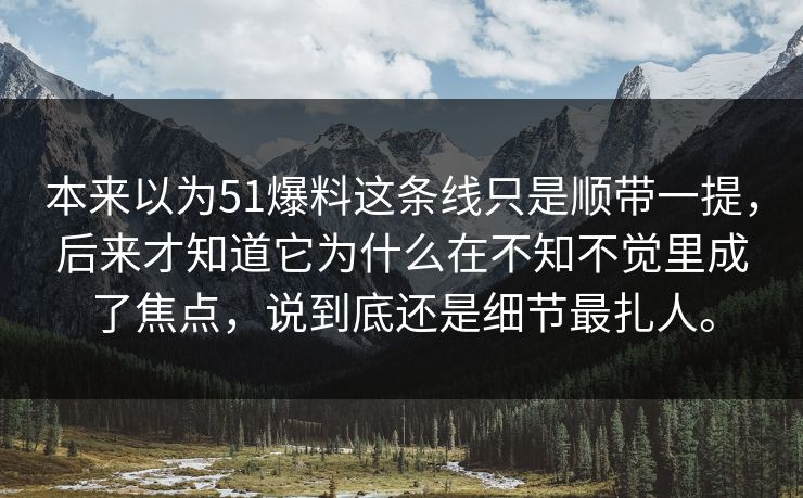 本来以为51爆料这条线只是顺带一提，后来才知道它为什么在不知不觉里成了焦点，说到底还是细节最扎人。