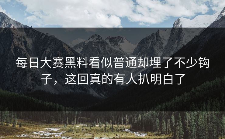 每日大赛黑料看似普通却埋了不少钩子,这回真的有人扒明白了 每日大赛黑料看似普通却埋了不少钩子,这回真的有人扒明白了