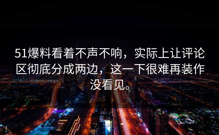 51爆料看着不声不响，实际上让评论区彻底分成两边，这一下很难再装作没看见。