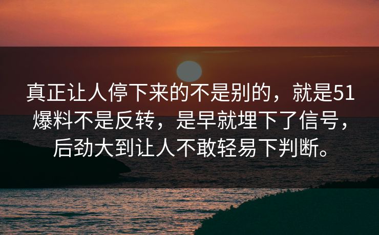 真正让人停下来的不是别的，就是51爆料不是反转，是早就埋下了信号，后劲大到让人不敢轻易下判断。